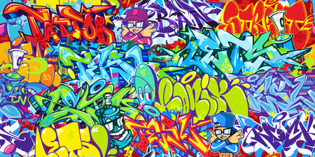 Trendy Urban Style Hiphop Graffiti Street Art Pattern. Vector Illustration Background Templateのイラスト素材