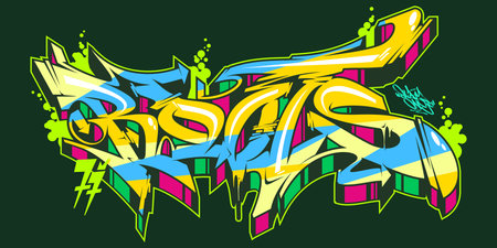Colorful Abstract Isolated Graffiti Street Art Style Word Roots Lettering Vector Illustration Templateのイラスト素材