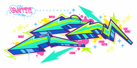 Trendy Colorful Abstract Urban Street Art Graffiti Style Arrows Vector Illustration Templateのイラスト素材