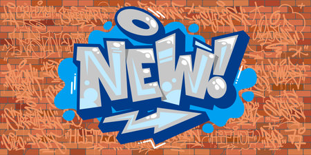 Abstract Urban Brick Wall With Graffiti Street Art Word New Lettering Vector Illustrationのイラスト素材