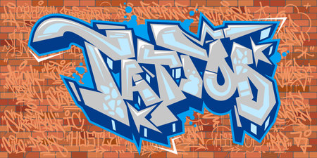 Abstract Urban Brick Wall With Graffiti Street Art Word Tattoo Lettering Vector Illustrationのイラスト素材
