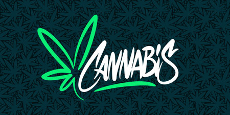 Abstract Hand Written Word Cannabis With Cannabis Leaf Vector Illustration Artのイラスト素材