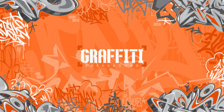 Orange Colorful Abstract Urban Hiphop Graffiti Street Art Vector Illustration Background Templateのイラスト素材