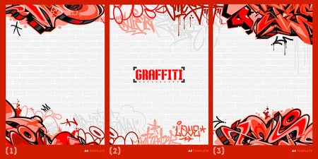 Abstract Red Graffiti Style A4 Poster Vector Illustration Art Templateのイラスト素材