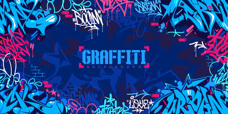 Trendy Blue Colorful Abstract Urban Style Hiphop Graffiti Street Art Vector Illustration Background Templateのイラスト素材
