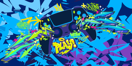 Cool Abstract Joystick Or Gamepad Hip Hop Graffiti Street Art Urban Gaming Style Vector Bannerのイラスト素材
