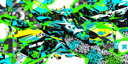Cool Modern Abstract Urban Street Art Graffiti Style Vector Collage Illustration Background Template. Vector illustrationのイラスト素材