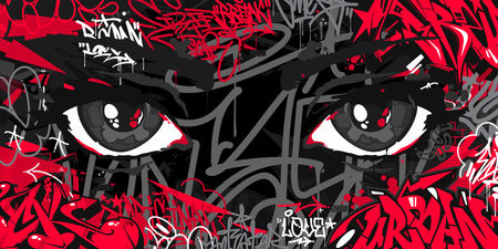 Cool Abstract Urban Futuristic Street Art Graffiti Style Background With Big Eyes Illustrationのイラスト素材