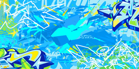 Blue Trendy Abstract Hip Hop Urban Street Art Graffiti Style Vector Illustration Background Template. Vector illustrationのイラスト素材