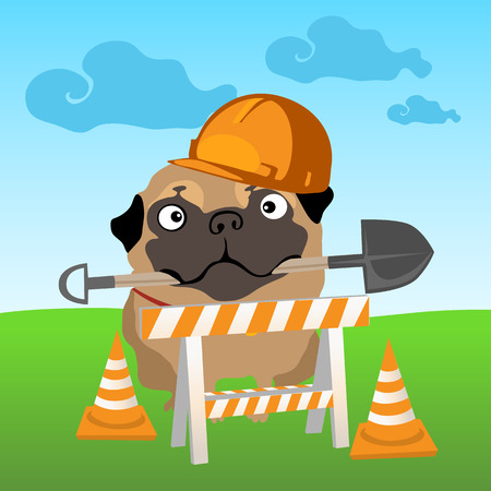 Dog builder on nature landscape backgroundのイラスト素材