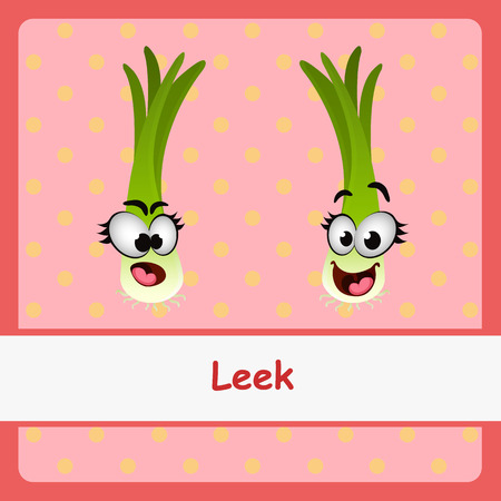 Leek, funny characters on pink backgroundのイラスト素材