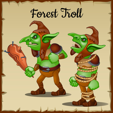 Green Troll with a wooden club bound by ropeのイラスト素材