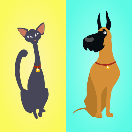 Cartoon cat and dog sitting on different backgroundsのイラスト素材