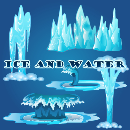 Ice and water, waves and geysers on a blue backgroundのイラスト素材