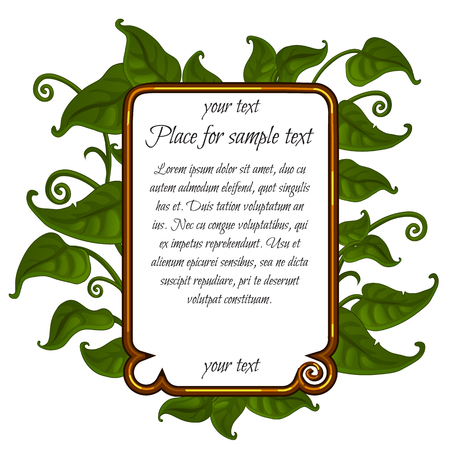 Image green leaf with frame for sample text in the middleのイラスト素材