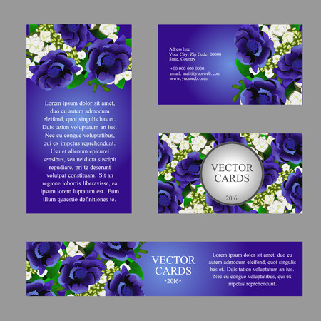 Four cards with the texture of blue flowers and sample textのイラスト素材