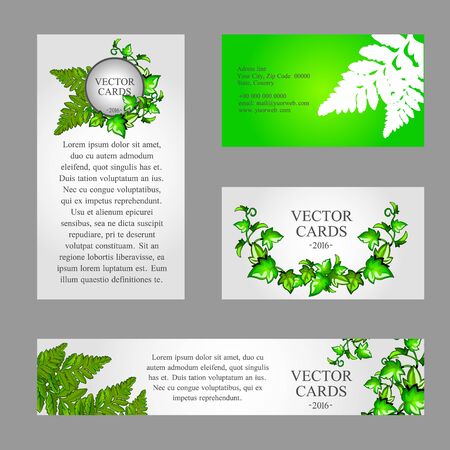 Four cards with the texture of green fern and sample textのイラスト素材