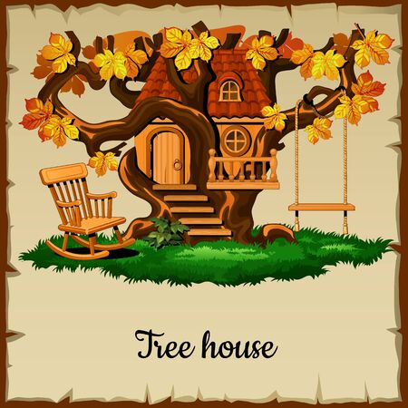 House of ancient woodland with outdoor entertainmentのイラスト素材