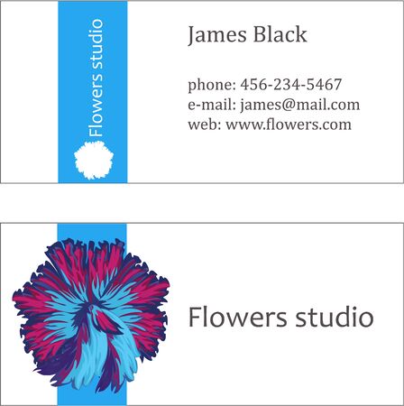 Floral design decorated horizontal business card, visiting card with front and back side presentationのイラスト素材
