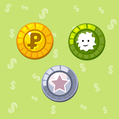 Set of three cartoon coins for games and other design needsのイラスト素材