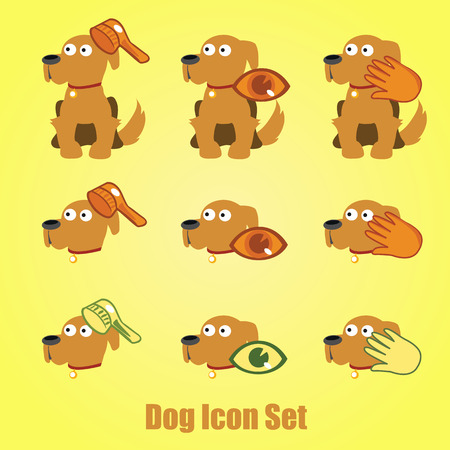 Dog icon set on a yellow background, care of dogのイラスト素材