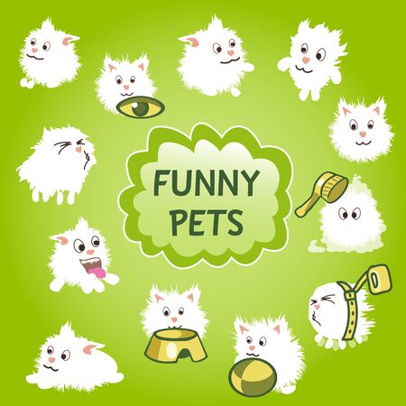 Fluffy funny pets icon on a green backgroundのイラスト素材
