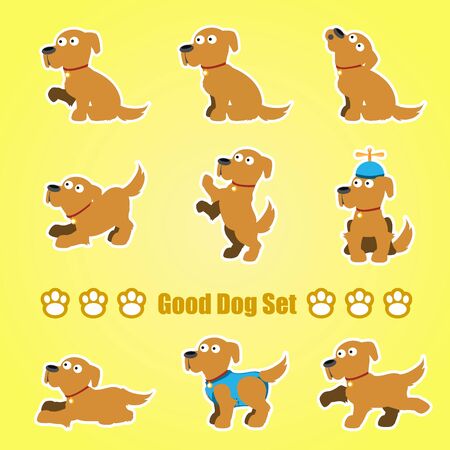 A set of playful dogs on a yellow backgroundのイラスト素材