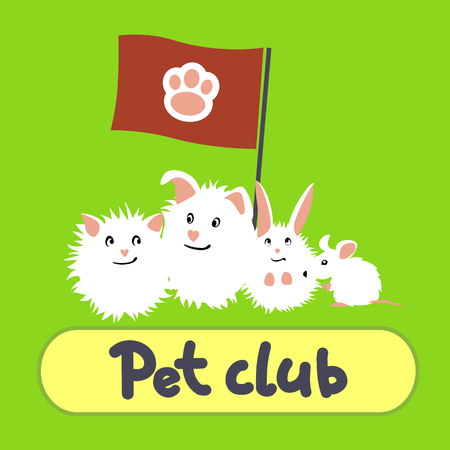 Greeting card with pets on a green backgroundのイラスト素材