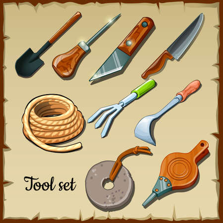 Set of tools gardeners on the background of parchment paperのイラスト素材