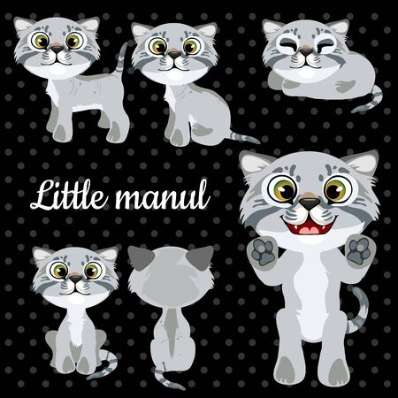 Set of emotions little cat on a black_backgroundのイラスト素材