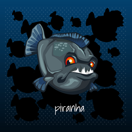 Illustration pour Carnivorous piranha grins on a dark background - image libre de droit