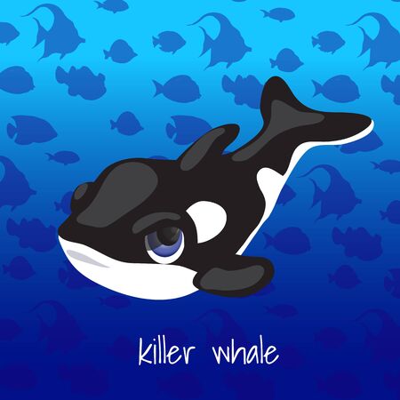 One cartoon whale on a sea backgroundのイラスト素材