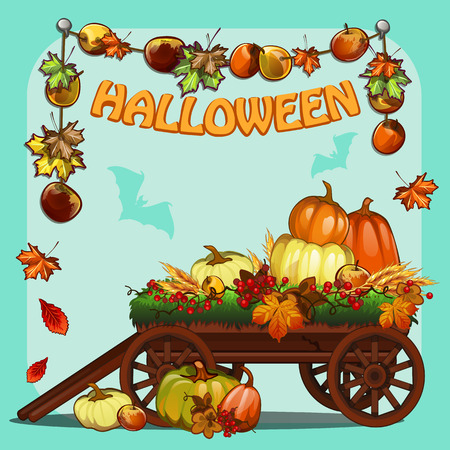 Wagon with pumpkins for Halloweenのイラスト素材
