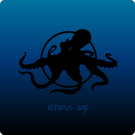 Black octopus on a dark blue backgroundのイラスト素材
