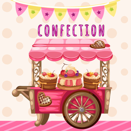 Truck with sweets, holiday decoration on a pink backgroundのイラスト素材