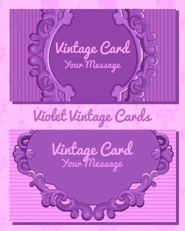 Two violet vintage horizontal business cardsのイラスト素材