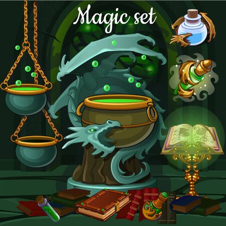 Set of tools for witchcraft and spellsのイラスト素材