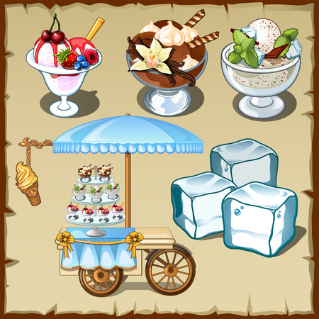 Tasty ice cream and outdoor table on wheelsのイラスト素材