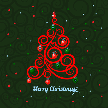 Merry Christmas vintage card, ornament tree with confettiのイラスト素材