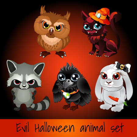 A set of angry forest dwellers on a red backgroundのイラスト素材