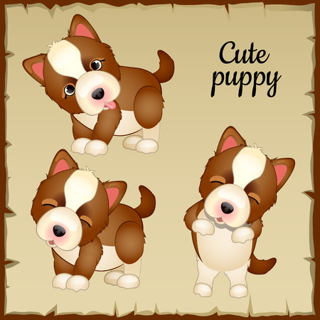 Three expressions of emotions of cute puppiesのイラスト素材