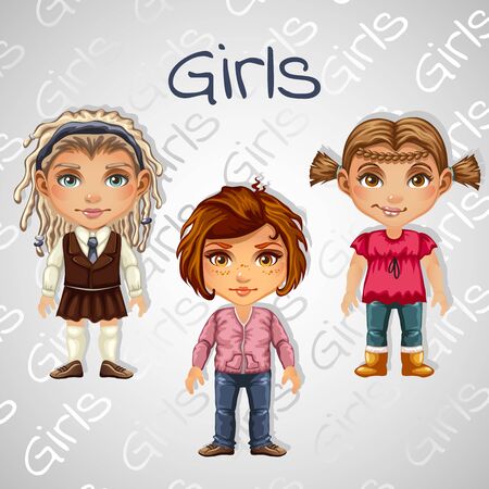 Set of tree images of girls for animation for your design needsのイラスト素材