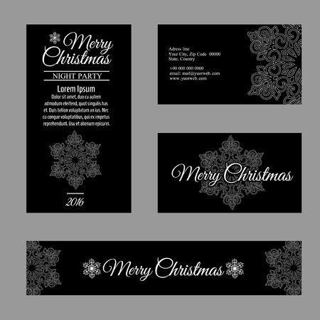 Four cards different size with white snowflakes on a black backgroundのイラスト素材
