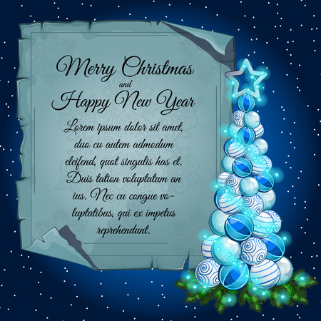 Modern Christmas tree balls and card parchment for your textのイラスト素材
