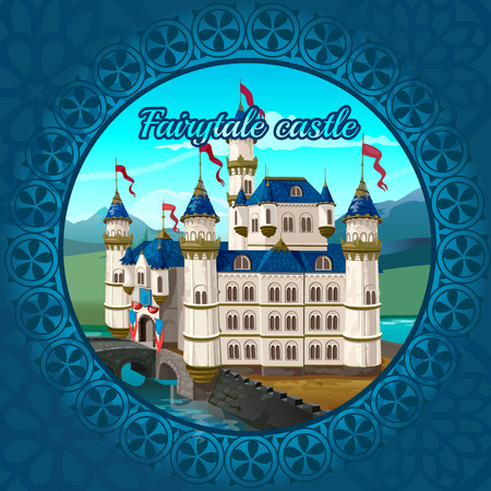 Fairytale medieval castle frame on a nature backgroundのイラスト素材