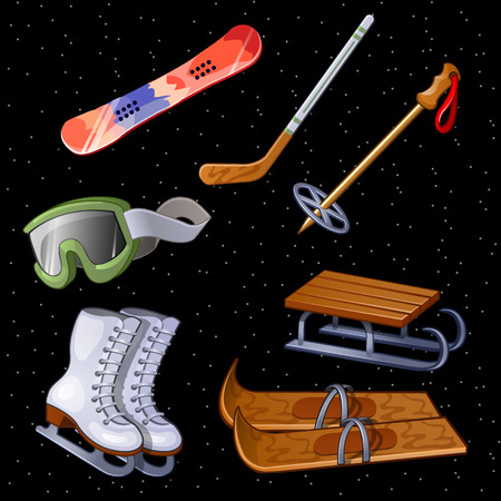 Set of accessories for winter sports, seven items for your design needsのイラスト素材