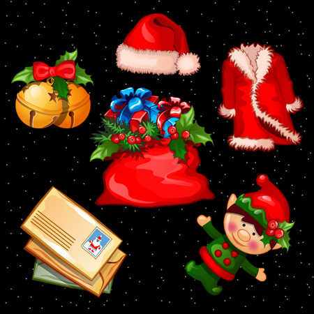 Christmas set of accessories, clothes and objects, six items for your needsのイラスト素材