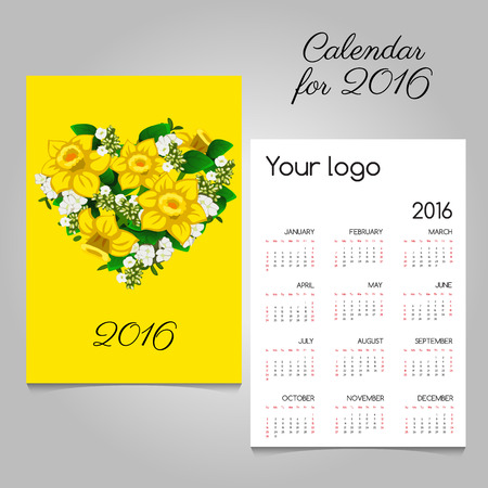 Calendar in tones with bouquet flowers in heart shapeのイラスト素材