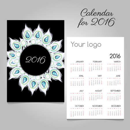 Calendar with wreath of white feathers and diamondsのイラスト素材