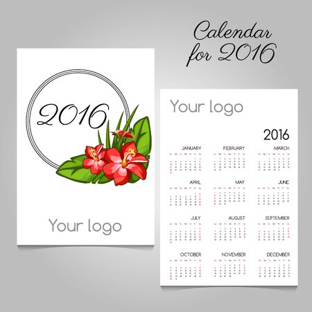 Calendar 2016 with floral ornament and space for your logoのイラスト素材